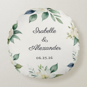 Floral Wedding Keepsake Elegant Decor Personalized Round Pillow