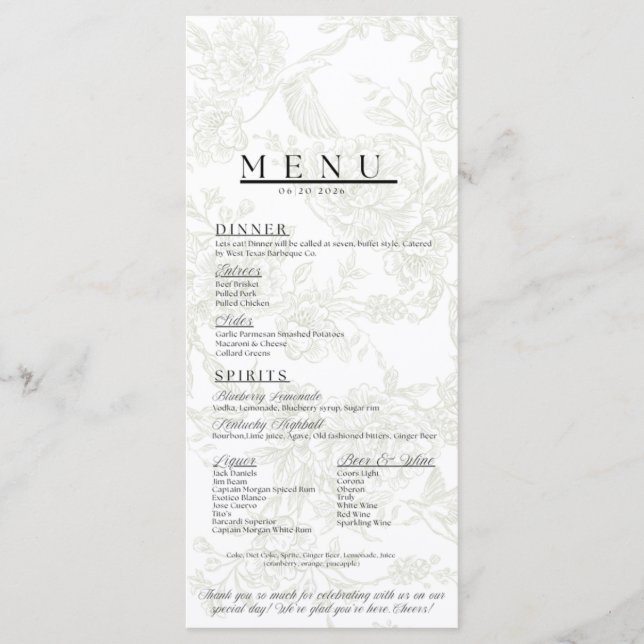 Floral Wedding Menu (Devant)