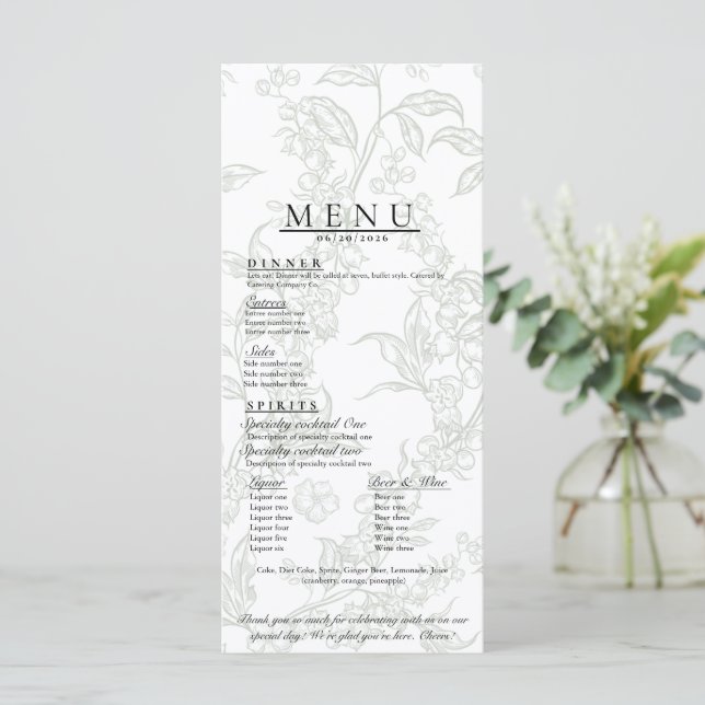 Floral Wedding Menu (Standing Front)