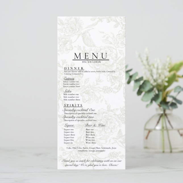 Floral Wedding Menu (Standing Front)