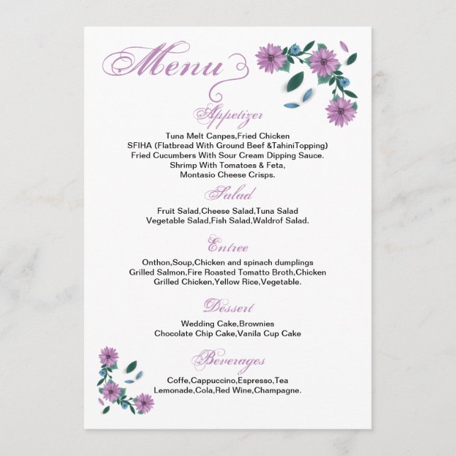 Floral Wedding Menu Card (Front)