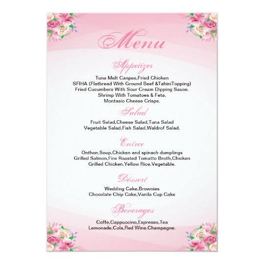 Floral Wedding Menu Card