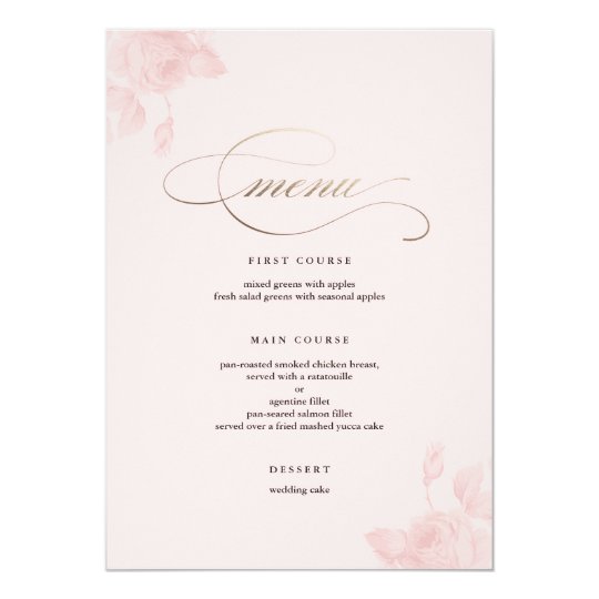 Floral wedding menu faux foil card