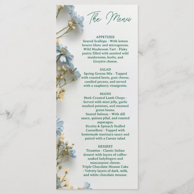 Floral Wedding Menu, Minimalist Menu, Elegant  Menu (Front)