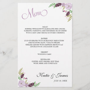 Floral Wedding Menu Purple
