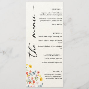 Floral Wedding Menu with Minimalist Vertical Scrip