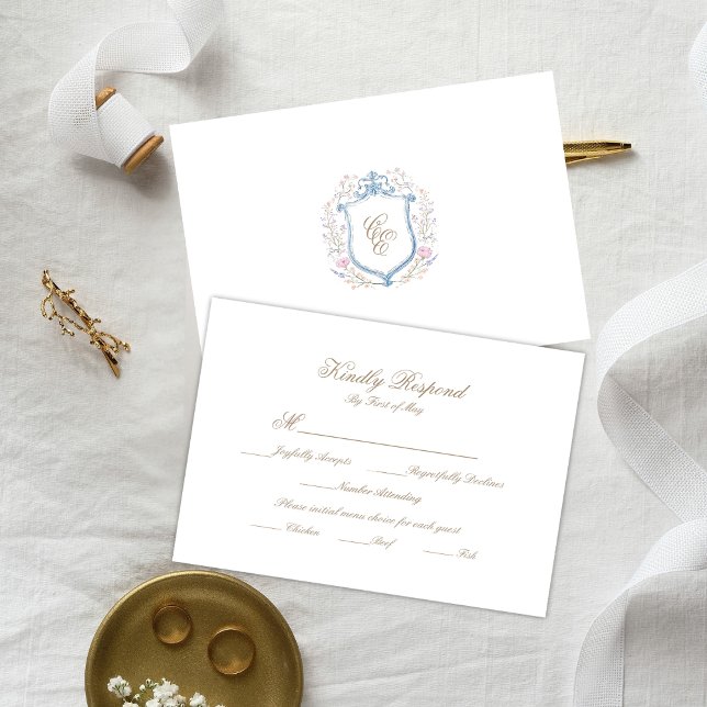 Floral Wedding Monogram Crest RSVP Card (Creator Uploaded)