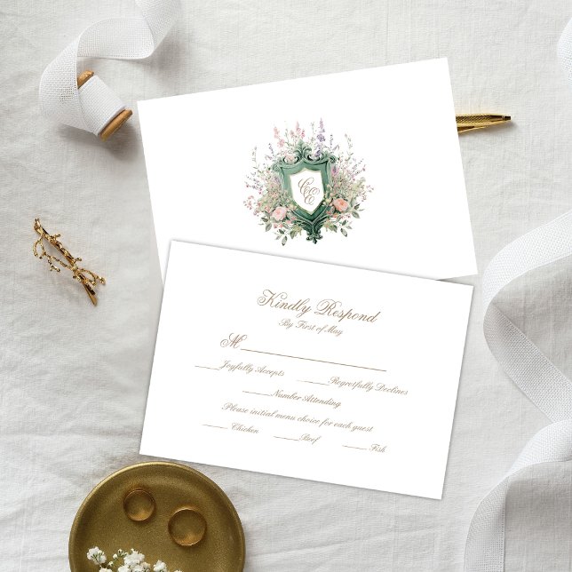 Floral Wedding Monogram Crest RSVP Card (Créateur téléchargé)