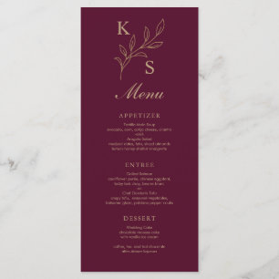 Floral Wedding Monogram Minimalist Menu