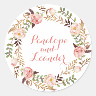 Floral Wedding Names Label Stickers