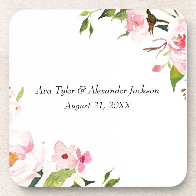 Floral Wedding personalized plastic Coaster (Front)
