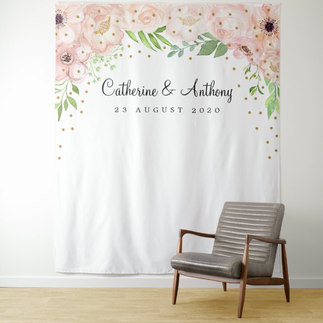 Floral Wedding Photo Booth Backdrop Banner Tapestry (In Situ)