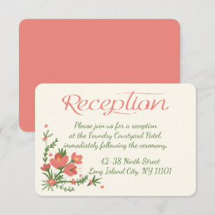Floral Wedding Reception Coral Pink & Green Flower Invitation