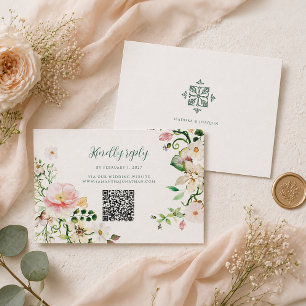 Floral Wedding RSVP Card with QR Code