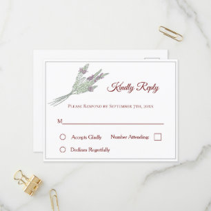 Floral Wedding RSVP Postcard with Lavender