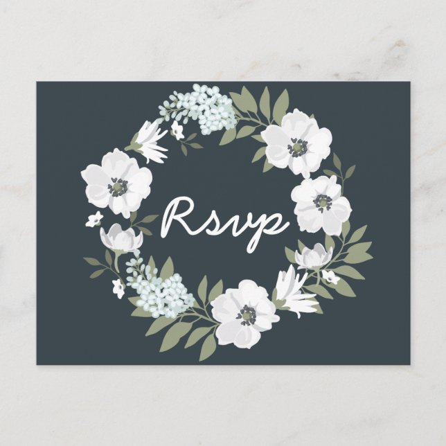 Floral Wedding RSVP Postcards With Wreath (Front)