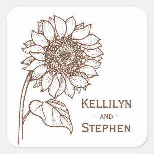 Floral Wedding Rustic Sunflower Brown Flower Square Sticker