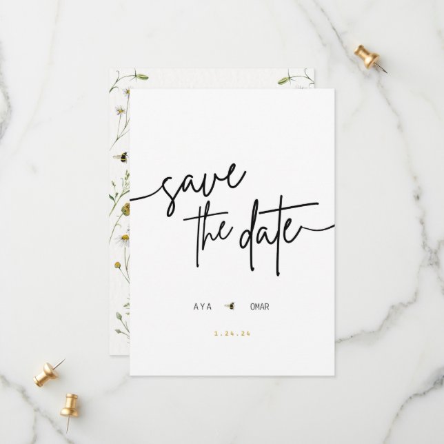  Floral Wedding Save the Date Card (Front/Back In Situ)