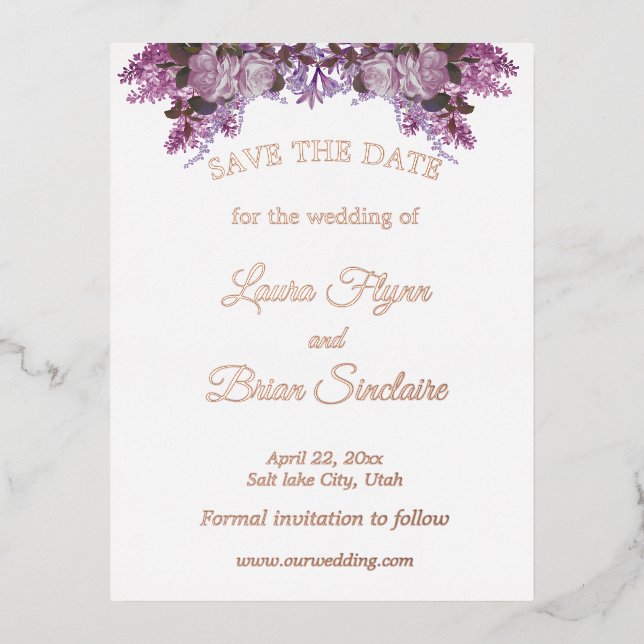 Floral Wedding Save the Date  Foil Invitation Postcard (Front)