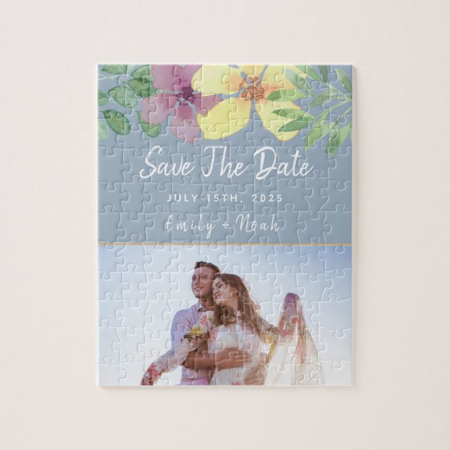 Floral Wedding Save The Date Jigsaw Puzzle (Vertical)