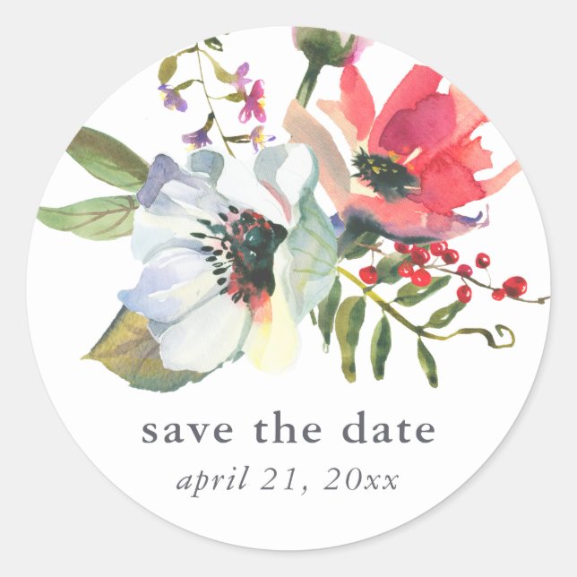 Floral Wedding Save the Date Sticker (Front)