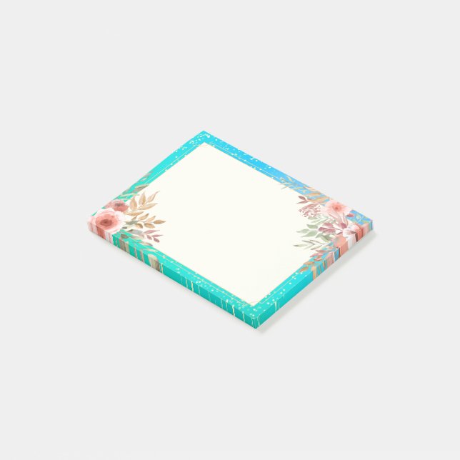 Floral Wedding Shower Teal Gold Confetti Polka Dot Post-it Notes (Angled)