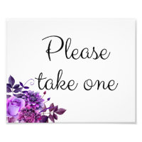 Floral wedding sign purple. Please take one poster