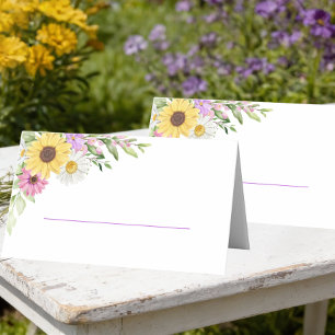 Floral Wedding Sunflower Daisy Wildflower Escort Place Card