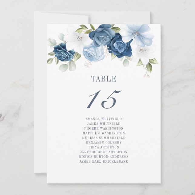 Floral Wedding Table Number 15 Seating Chart (Front)