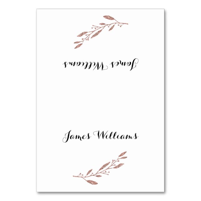 Floral Wedding Table Place Cards Rose Gold Foil (Front)