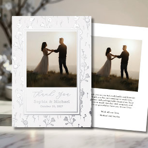 Floral Wedding Thank You 2 Photo Silver White Foil Holiday Card