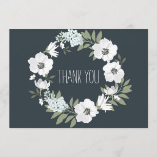 Floral Wedding Thank You Card White Wreath Flowers