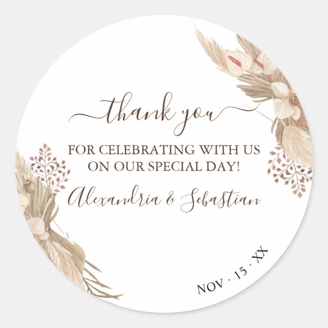 Floral Wedding Thank You Classic Round Sticker (Front)