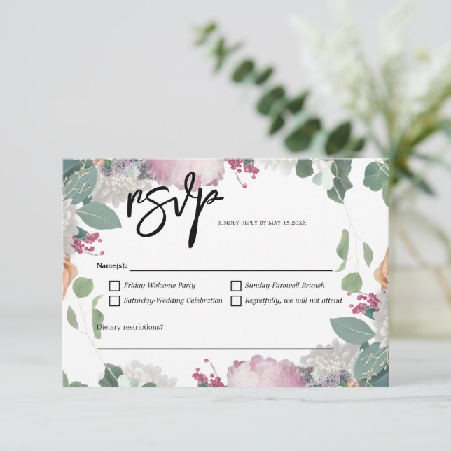 Floral Wedding Theme RSVP Card (Standing Front)