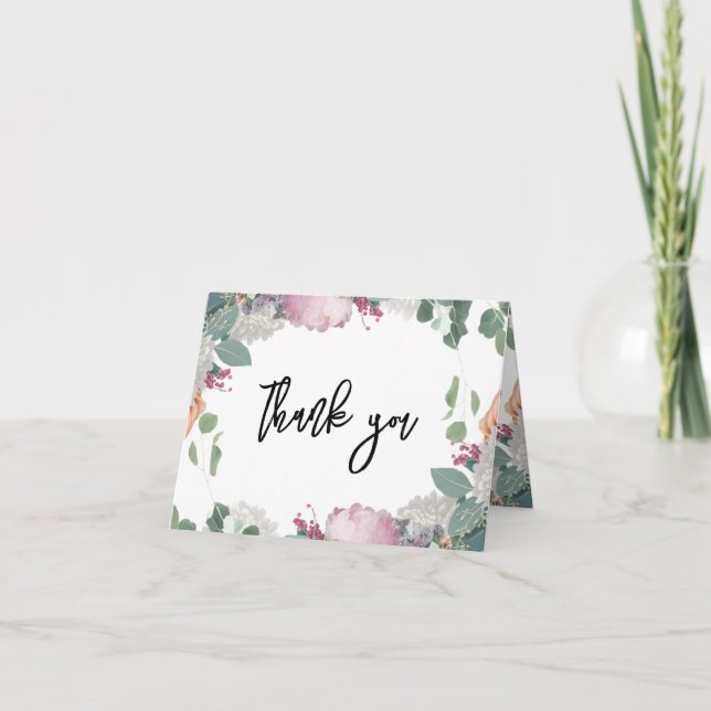 Floral Wedding Theme Thank You Card (Front)