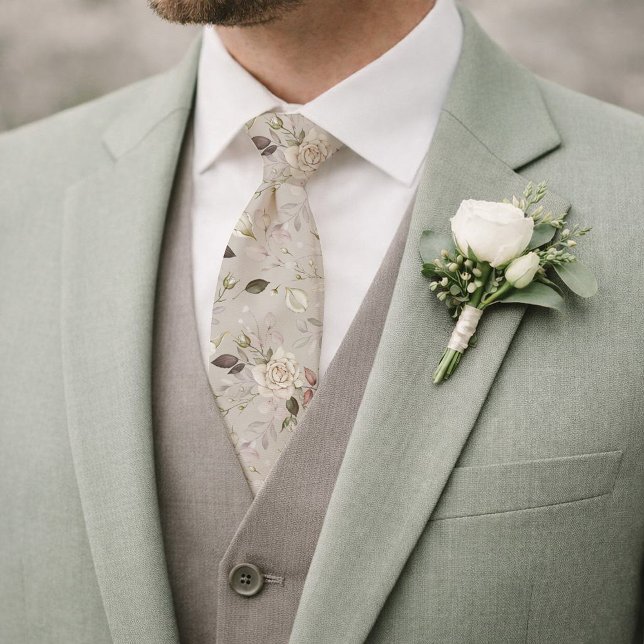 Floral Wedding Tie with Ivory Rose Pattern (Creator Uploaded)