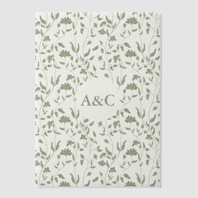  Floral Wedding Vellum Overlay Sage Green  Vellum Invitations (Front)