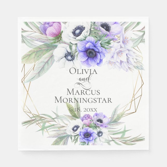 Floral Wedding Violet Anemone Floral Bouquets Napkin (Front)