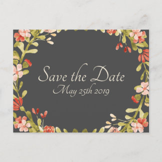 Floral Wedding Vows Save The Date Postcard Dk Grey