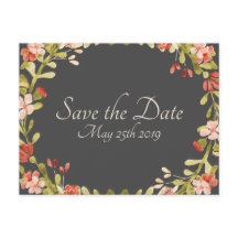 Floral Wedding Vows Save The Date Postcard Dk Grey