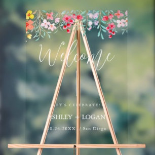 Floral Wedding Welcome acrylic Sign