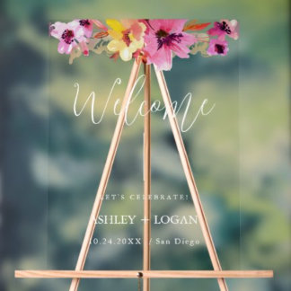 Floral Wedding Welcome acrylic Sign