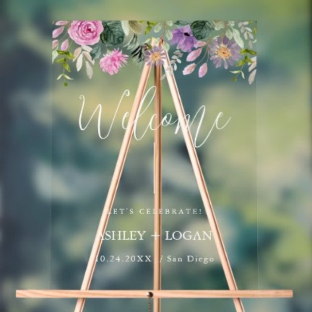 Floral Wedding Welcome acrylic Sign (Creator Uploaded)