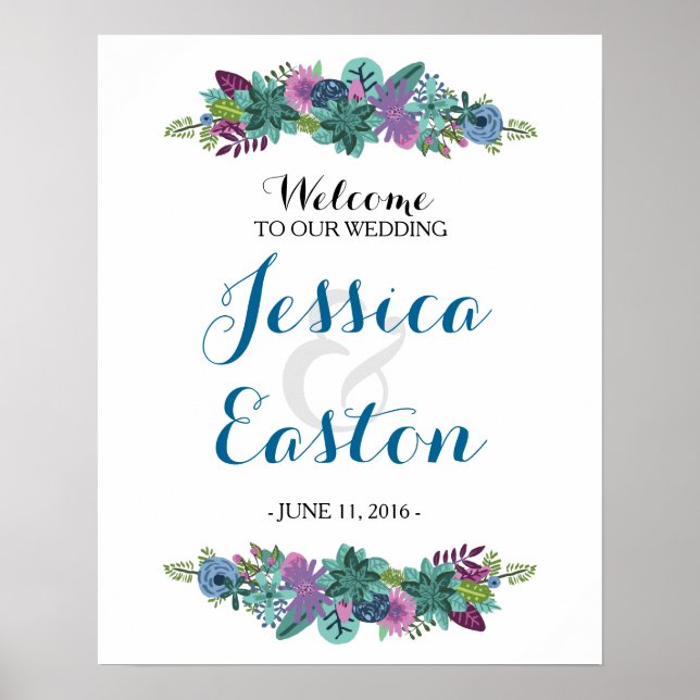 Floral Wedding Welcome Sign 16x20 (Front)