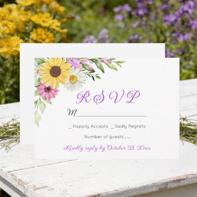 Floral Wedding Wildflower Sunflower Daisy RSVP (Creator Uploaded)