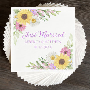 Floral Wedding Wildflower Sunflower Just Married Napkin