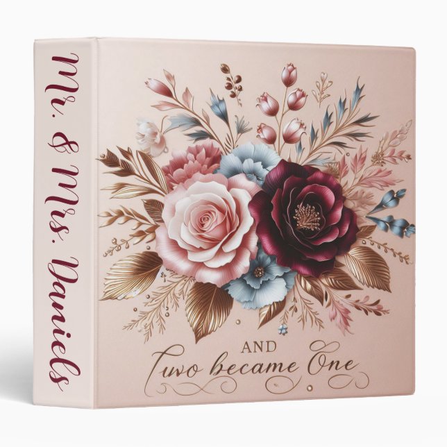 Floral Wedding with Quote Two became one Binder (Front/Spine)