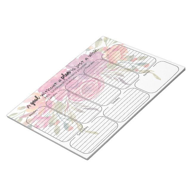 floral weekly planner note pad personalized quote (Angled)