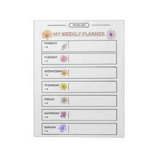 Floral Weekly Planner Page Notepad
