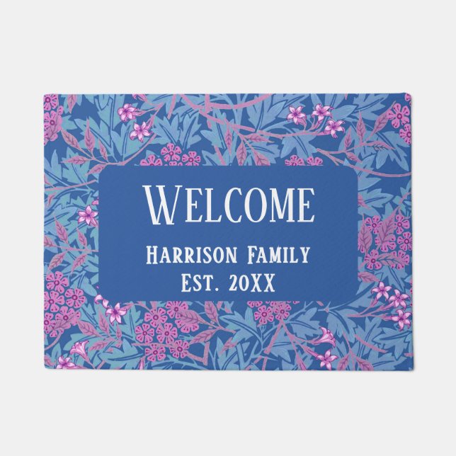 Floral Welcome Custom Last Name Door Mat (Front)